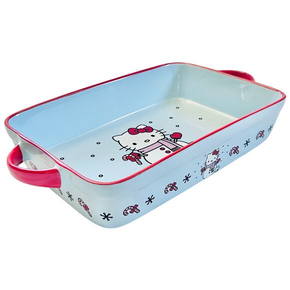 Hello Kitty Rectangular Baking Pan 12x8" Christmas Snowman Ceramic Casserole New - Picture 5 of 8